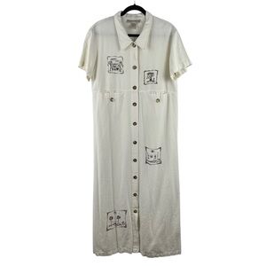 Southwest Postcard Print Linen Shirt Maxi Dress